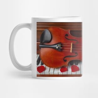 Violin On Piano Keys With Rose Petals Mug